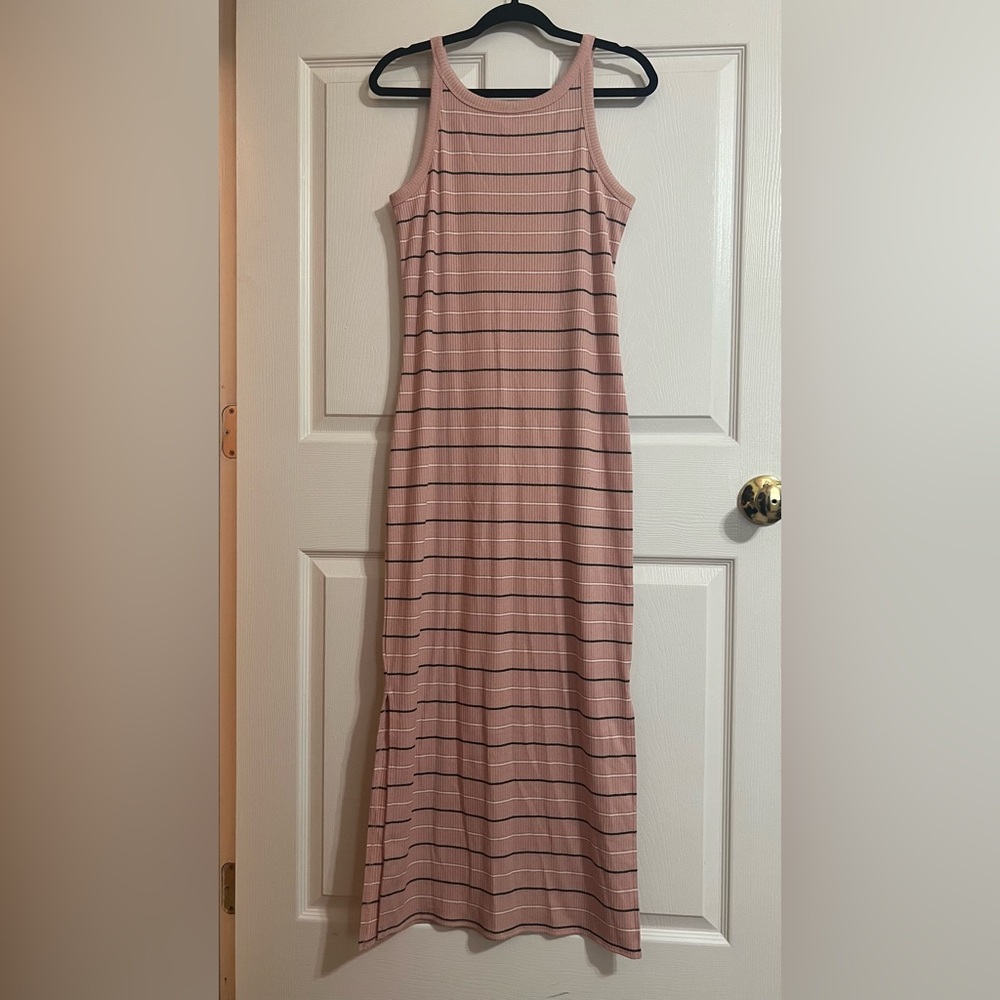 a new day Pink and Black Striped Midi Dress